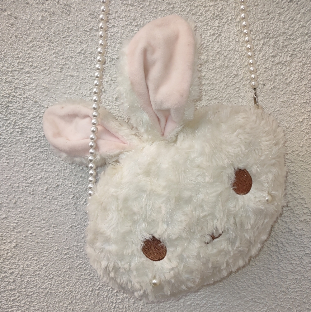 Fluffy White Bunny Crossbody Bag Pearl Strap Easter Kawaii Anime Lolita Spring